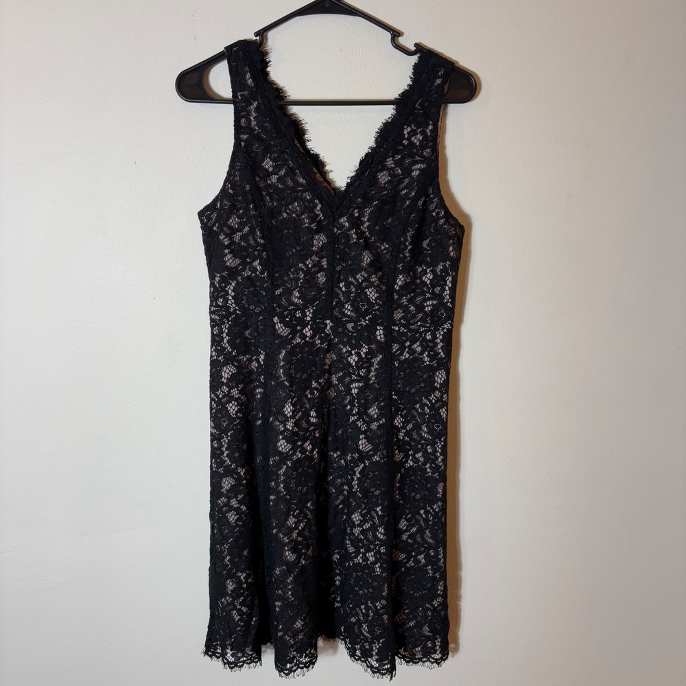 LOFT Little Black Dress Size 2 Sleeveless Lace‎ Overlay V Neck Party Cocktail